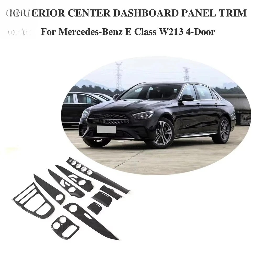 10PCS W213 4 Door 2020-2021 Dry Carbon Fiber Interior Center Dashboard Panel Trim for  E Class